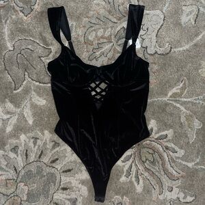 Anthropologie NWT Velvet Lattice Bodysuit